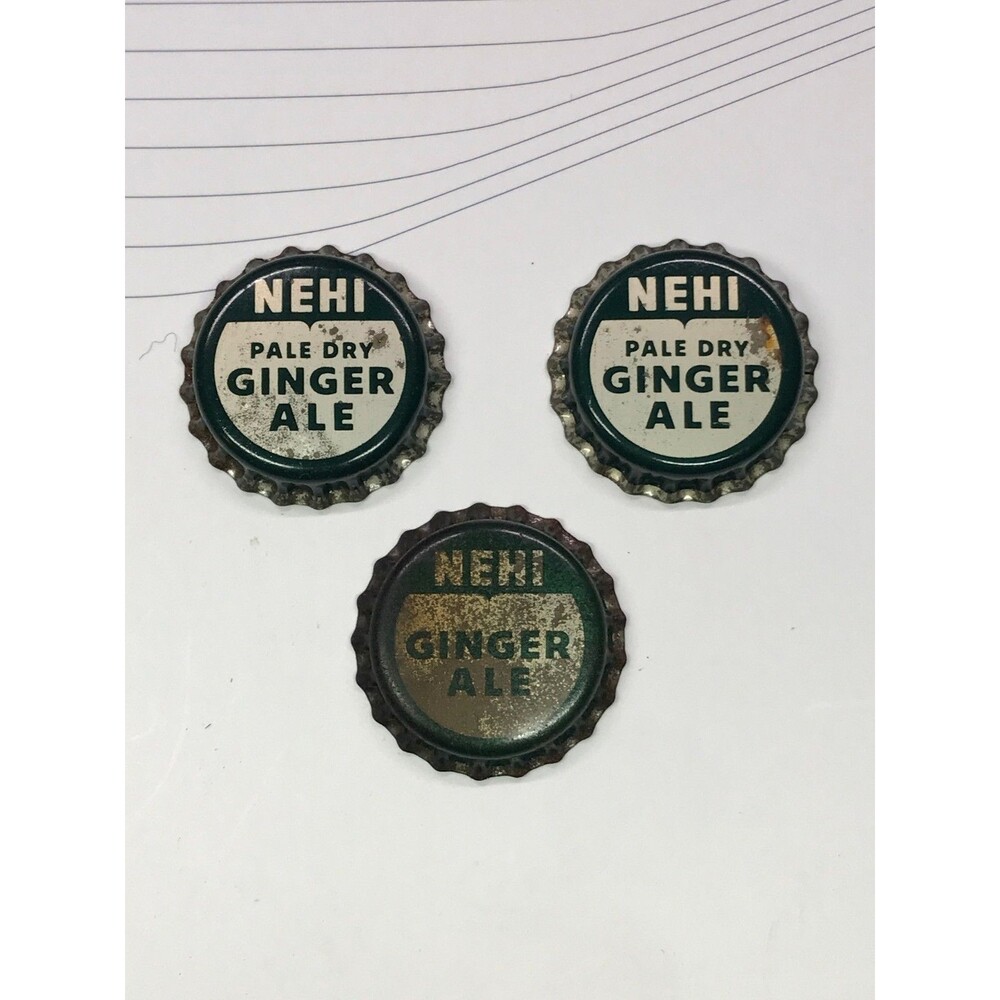 Vintage NEHI Ginger Ale Bottle Cap Lot of 3 Cork Lined Soda Crowns Patina